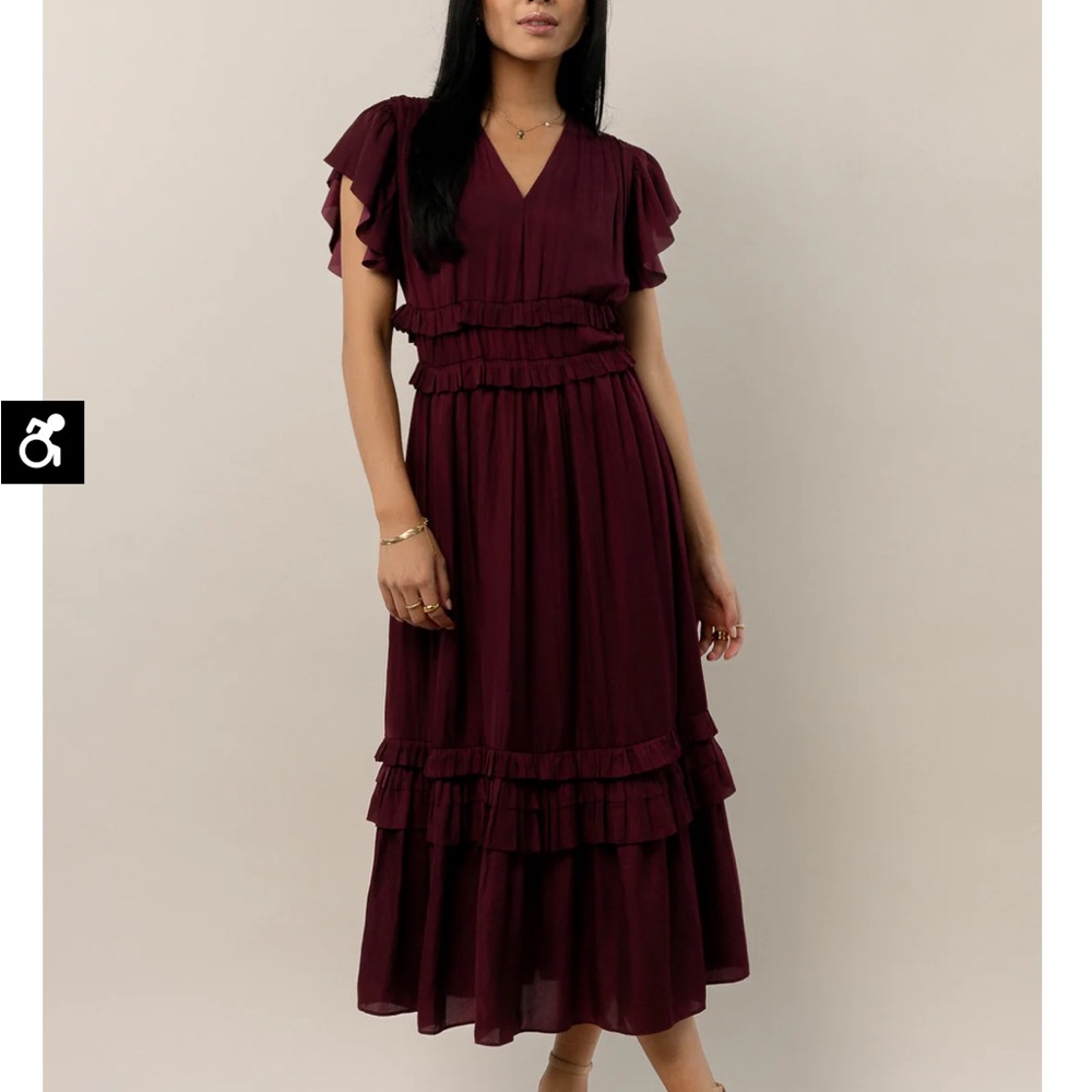 WILLA RUFFLE DRESS IN BURGUNDY - sold out online